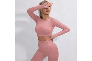 Best Selling Yoga Tops Thumb Hole Round Collar Active Wear High Elastic Breathable Women Sports Clothing