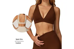 JY Soft Skin-friendly Sports Bra for Women Deep V Neck Hollow Back Yoga Bra Quick Dry Workout Underwear High-end Running Top