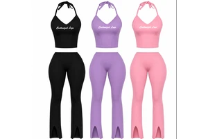 Women's High Waist Hip Lift Gym Sports Pants Flare Split Yoga Leggings Elastic Waist Closure Nude Feeling Slim Running Legging
