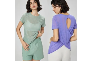 Sheer Short Sleeve Cut Out Yoga Sports Top Strappy Athletic Short-Sleeve Tees Workout Gym T-Shirts for Women
