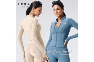 Women's Stand Collar Yoga Jacket 75% Nylon 25% Spandex Slim Fit Full Zip Sports Top with Pockets & Thumb Holes