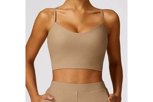 Spring Solid Ribbed Crisscross Straps High Support Quick-drying Tight-fitting Yoga Fitness Vest Scoop Neck Front for Women