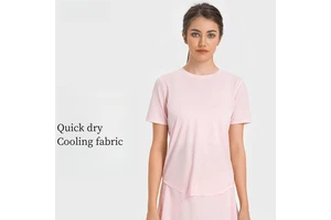 Whole Sales Women's Cooling Fabric Short Sleeve Shirts Quick Dry Gym Stretch T Shirts Workout Running Tops Plus Size Sports Wear