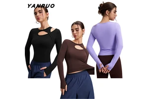 [Premium Selection] Breathable Spandex/Nylon Long-sleeve Original Sports Top Asymmetrical Cut-out Design Women's Yoga