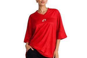 Custom Retro Red Women's American Football Jersey Mesh Sports Jersey V Neck Breathable Polyester Top Custom Logo t shirt Supply