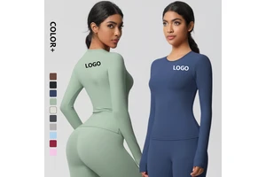 Custom Logo Quick Drying Lightweight Long Sleeve Shirt Soft Sweaty Stretchy Jogger Biker Running Fitness Sports Yoga Tops