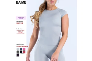 Hot Selling Women's Sports Short Sleeved Seamless Breathable Quick Drying Sexy Round Neck Yoga T-shirt Fitness Top