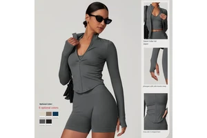 Stand-up Collar Zipper Long-sleeved Yoga Jacket Women's Tight Quick-drying Yoga Suit Outdoor Fitness Sports Top