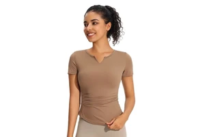Women's Quick-Drying Breathable Yoga Top High Elastic V-Neck Sports T-Shirt for Running Fitness Slimming Outer Wear Short