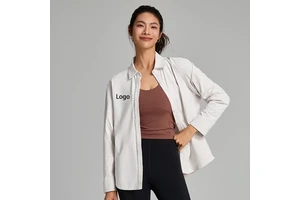 Newest Commuter Casual Women's Polo Shirts Long-sleeved Loose Fit Windproof Turn-down Collar Breathable High-elasticity Yoga Top