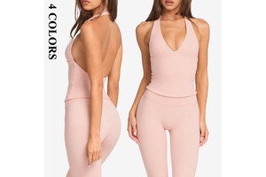 Women's Sexy Breathable Quick Dry Sports Tank Top Lightweight Reversible Shockproof Hollow Back Deep V-Neck Seamless Running