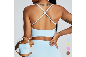 New Women's Yoga Tank Top Sports Bra Shockproof Cross Back Quick Dry Breathable Four-Way Stretch Sweat-Wicking Running Fitness