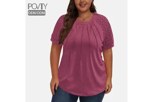 POVTY Custom Women's Regular Fit T-Shirt Blouse Plus Size Short Sleeve Crew Neck Spandex Knitted Breathable Summer Polyester