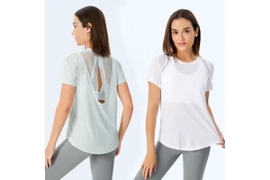 Four-side Stretch Mesh Back Moisture Wicking Breathable Cool Feeling Short-sleeved Yoga T-shirt Sports Fitness Quick Dry Clothes