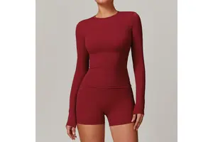 Women's Compression Gym Yoga Sports Wear Breathable Eco-Friendly Mesh Comfortable Regular Active T-Shirt Long Sleeve Top