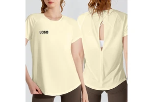 2024 Arrive Yoga Wear Women's Sports Tops Short-sleeved T-shirt Hollow Running Pilates Training Loose Hoodie Fitness Clothing