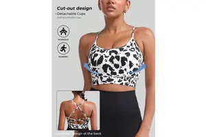 Women's Floral Print Crisscross Spaghetti Straps Sports Bra High Support Backless Breathable Yoga Tank Top for Fitness Running