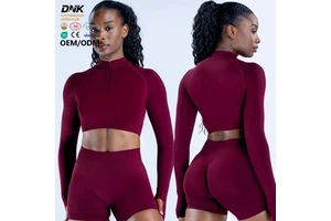 LVD410 Hot Selling Sports Half-zipper Sleeve Crop Top Lightweight Breathable Quick Dry Seamless Fitness Yoga Long Sleeve