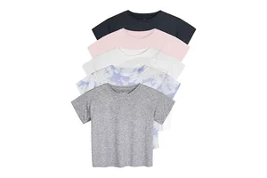 Women's Dry Fit Short Sleeve Crop Tops Stretch Crew Neck Athletic Tees Workout Gym Yoga Running Plus Size Available Button Slim