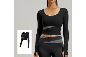 Women's Casual Yoga Sports Long-Sleeved Tops Breathable Lightweight All-Match Fitness Running Solid Thumb Holes