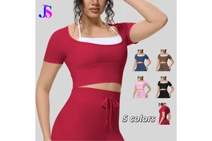 L-7146 New Women's Short-sleeved Sportswear Breathable Gym Fitness Clothes Quick-Drying Yoga Tops Running Sports T-shirt