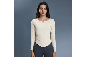 Women's Elastic Tight Fitting Skinny Fit Long Sleeved Yoga Fitness Sports Shirt Quick Drying Breathable Customized Front