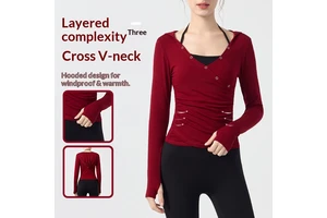 Women Cross V Neck Yoga Long Sleeve Versatile Breathable Waist Cinching Slim Pilates Workout Top
