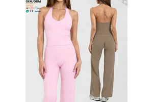 XW-2026209 Women Halter Neck V Neck Cropped Yoga Tank Top Sleeveless Backless Workout Shirt Athletic Tops