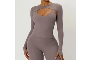 Backless Long Sleeve Crop Tops Plain Running Fitness Pea Quick-drying Breathable Sports Yoga Top