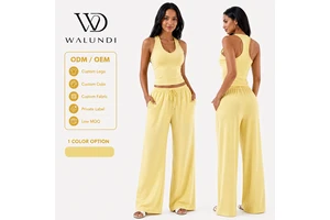 Casual Wide Leg Yoga Set Women Loungewear 2 Piece Loose Fit Sleeveless Racerback Tank Top Palazzo Pants Pockets Travel Outfit