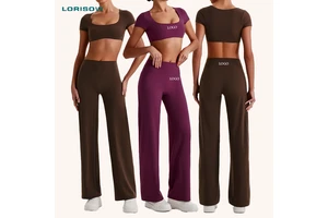 LORISOW Custom Sports Wear 2 Piece Sports Top Flare Leggings Sets Gym Wear Women Sets Fitness Wide Leg Pants Running Suit
