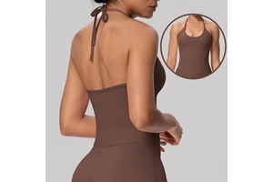 Halter Open Back Custom Logo Workout Gym Yoga Vest Chest Pad Casual Skinny Fit Sports Quick-drying Fitness Top