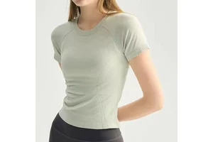 Slim Fit Womens Yoga Running Breathable Four-Way Stretch Quick Dry Short Sleeve Fitness Top Custom Logo OEM ODM Factory