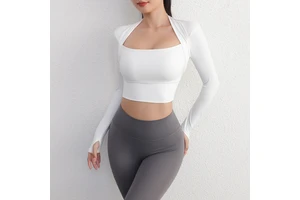 Custom Private Label Solid Workout Tops Long Sleeve Gym Crop Top Athletic Slim Fit Yoga Women Tops With Thumb Holes