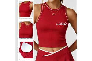 Custom Women's Sleeveless Quick Dry Sports Crop Top Color Blocking Spandex Nylon 4 Way Stretch Vest Yoga Fitness Tank Top