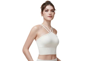 Aoyema Summer Hot Sale Womens Sexy Double V Short Sling Sports Fitness Clothes Cross Strap High Elastic Girls Underwear Yoga Bra
