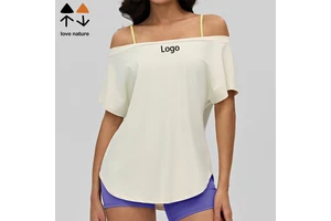 Loose Fit Women's Asymmetrical Yoga Cover Tee Cool Touch Breathable One Shoulder Detail Short Sleeve Yoga Top