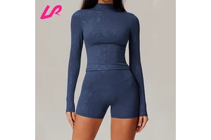 Wholesale Nylon Fitness Four Way Stretch Yoga Top Running Breathable High Neck Printing Slim Fit Gym Wear Long Sleeve Shirts