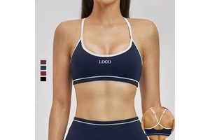 Custom Color Contrast Adjustable Halter Cross Straps Yoga Bra Active Top Moisture-Wicking Breathable Sports Bra