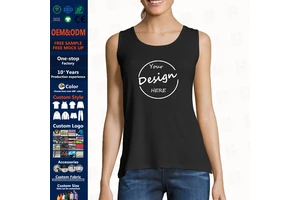 Customized High Quality Yoga Top T Shirts Sleeveless Screen Print Athletic Gym 93% Cotton 7% Spandex Raceback Tank Top Women