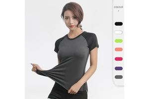 Women's Plus Size Quick-Dry Breathable Spandex/Nylon Short Sleeve Solid Color Custom Sports Yoga Gym Workout T-Shirts