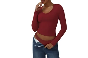 Women Outdoor Soft Quick Dry V-Neck Long Sleeve Top Yoga Wear Fitness Sports T Shirt