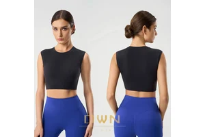 Solid Design Summer Yoga Vest with Sexy Crop Top Pilates Fitness Wear for Girls Short Sleeveless Without Bra Pads Made Spandex