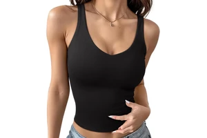 V Neck Women Tank Top Sleeveless Crop Top Ribbed Fashion Double Lined Summer Casual Basic 2026 Trendy Workout Going Out Clothes