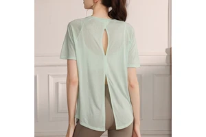 New Viscose/Polyester Snowflake Thin Breathable Simple Design Women's Professional Yoga Sports Top Short-sleeved Blouse for