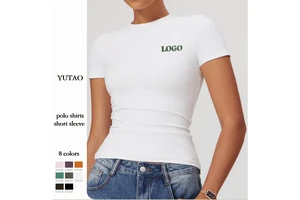 Nylon Spandex V-neck Skinny Fit Women's Polo Shirts Yoga Fitness Gym Workout Dry Breathable Four-Way Stretch Short Sleeve Top