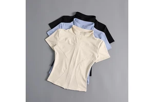 Logo Custom Front Women's Soft Comfortable Quick Dry Zip-Up Gym Jacket for Sports Short Sleeves Regular Fit Running Yoga