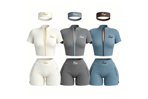Custom Y2K Yoga Fitness Clothing Set Gym Workout Printed Jacket Casual Two-Piece Shirts Clothing Women Shorts Leggings Set