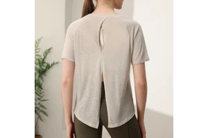 Thin Breathable Sun-Protective Fitness Workout Top Short-Sleeve Womens Crew-Neck Solid Simple Cover-Up Yoga T-Shirt Loose