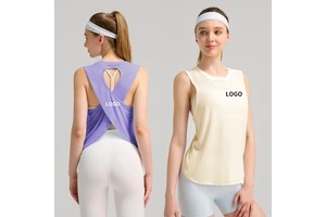 Women's Lightweight Cooling Sports Vest Sleeveless Quick-Dry Yoga Shirt Beautiful Hollow Back Design Front Breathable Fitness
